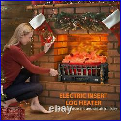 110V Electric Fireplace Insert Log Heater wl Glowing Ember Bed & Remote Control