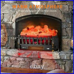 110V Electric Fireplace Insert Log Heater wl Glowing Ember Bed & Remote Control