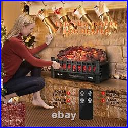 110V Electric Fireplace Insert Log Quartz Realistic Ember Bed 20 Inch Black