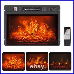 1400W 23 Electric Fireplace with Log Flame Effect Embedded Insert Heater Timer