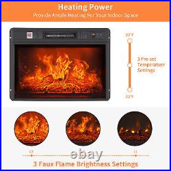 1400W 23 Electric Fireplace with Log Flame Effect Embedded Insert Heater Timer