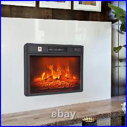 1400W 23 Electric Fireplace with Log Flame Effect Recessed Insert Heater Timer