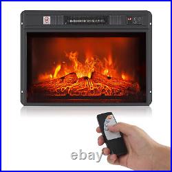 1400W 23 Electric Fireplace with Log Flame Effect Recessed Insert Heater Timer