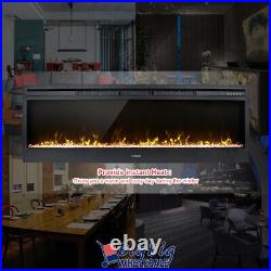 1400W 58 Wall Insert Electric Fireplace Recessed Heater Glass LED Flame Remote