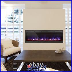 1400W 58 Wall Insert Electric Fireplace Recessed Heater Glass LED Flame Remote
