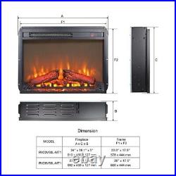 1400W Insert Electric Fireplace ultra thin Heater with Log Set & Realistic Flame