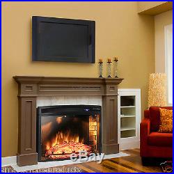 1400W Insert Free Standing 28 Electric Fireplace Firebox Heater Logs Glow Flame
