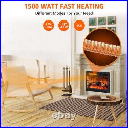 1500W 23 Electric Fireplace with Log Flame Effect Recessed Insert Heater Timer