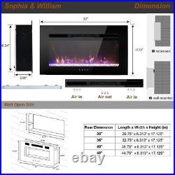 1500W 30 Wall Mounted Electric Fireplace Insert Heater Adjustable Flame Remote