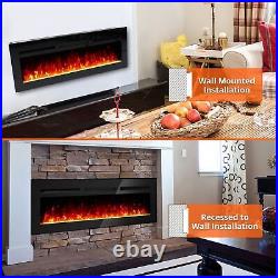 1500W 50 Wall Mounted Electric Fireplace Insert Heater Adjustable Flame Remote