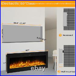 1500W 60 Electric Fireplace Insert Heater Adjustable Log Flame + Remote Control