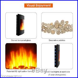1500W Adjustable Electric Wall Insert Fireplace Heater Stove 3D Flame+Remote LED