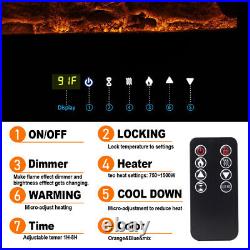 1500W Electric Fireplace Recessed Wall Mount Insert Heater Multicolor Flame