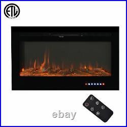 1500W Electric Heater Recessed/Wall Mounted Fireplace Insert with Remote Control