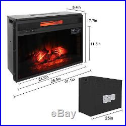 1500W Embedded Electric Fireplace Insert Heater Log Flame with Remote Black