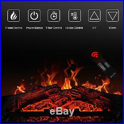 18 Electric Fireplace Insert Glass View Adjustable Log Flame 1400W, Black