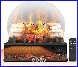 20 Electric Fireplace Log Heater, 4 Flame Sounds, Adjustable Flame Brightness