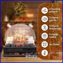 20 Electric Fireplace Log Heater, 4 Flame Sounds, Adjustable Flame Brightness