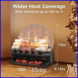 20 Electric Fireplace Log Heater, 4 Flame Sounds, Adjustable Flame Brightness