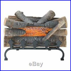20 In. Electric Fireplace Logs Realistic Glowing Crackle Wood Insert Iron Grate