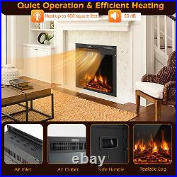 22.5 Electric Fireplace Heater Inserts Recessed Ultra Thin Log Flame 1500W