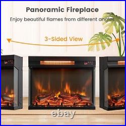 23 1500W Electric Fireplace 3-Sided Insert Heater With Thermostat Remote Control