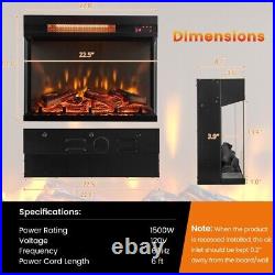 23 3-Sided Electric Fireplace Insert Heater 1500W With Thermostat Remote Control