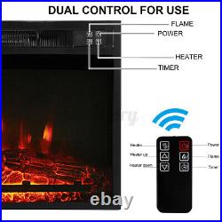 23''Fireplace Electric Embedded Insert Heater Glass Log 7 Color Adjustable Flame