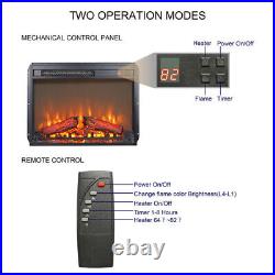 23in Insert Electric Fireplace Ultra Thin Heater with Log Set & Realistic Flame