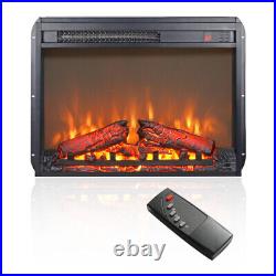 23inch electric fireplace insert, ultra thin heater with log set realistic flame