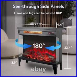 24In 3-Sided Glass Electric Fireplace Freestanding 1500W LED Heater withFeet