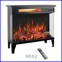 24In 3-Sided Glass Electric Fireplace Freestanding 1500W LED Heater withFeet