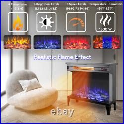 24In 3-Sided Glass Electric Fireplace Freestanding 1500W LED Heater withFeet