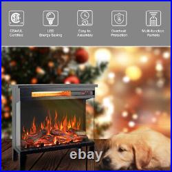 24In 3-Sided Glass Electric Fireplace Freestanding 1500W LED Heater withFeet