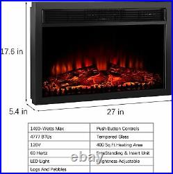 26 1400W Fireplace Electric Embedded Insert Heater with LED Flame + Remote Contrl