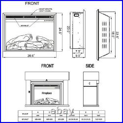26 750W-1500W Fireplace Electric Embedded Insert Heater Glass Log Flame Remote