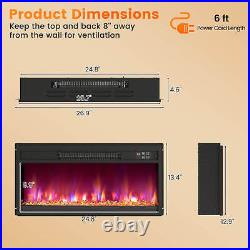 26 Electric Fireplace Insert Recessed 1500W Fireplace Heater with Remote Control