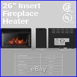26 Flat Ventless Insert Heater Electric Fireplace Adjustable Flame, Black