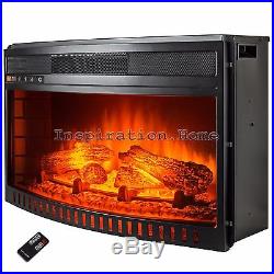 26 Freestanding Curved Tempered Glass Insert Electric Fireplace Stove with Remote