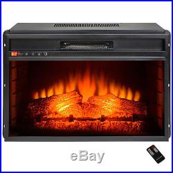 26 Freestanding Insert Heat Electric Fireplace Black with 3D Flame Logs Heater