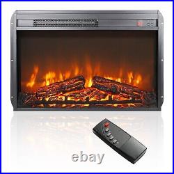 26'' Insert Electric Fireplace Ultra Thin Heater Log Set Realistic Flame