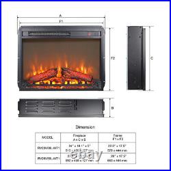 26 Insert Electric Fireplace Ultra Thin Heater with Log Set & Realistic Flame