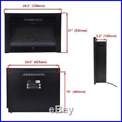 28.5 Embedded Electric Fireplace Insert Heater Glass Log Flames Remote Control