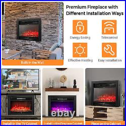 28.5 Fireplace Electric Embedded Insert Heater Glass Log Flame Remote