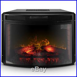 28 Black Electric Firebox Fireplace Heater Insert Curve Glass Panel With Remote