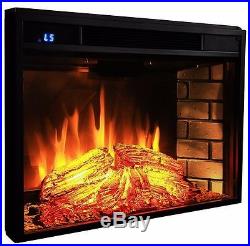 28 Black Electric Firebox Fireplace Heater Insert flat Glass Panel With Remote