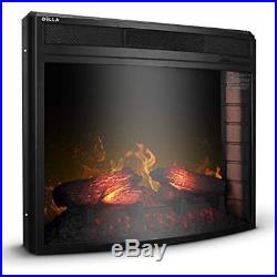 28 Curved Glass Insert Fireplace Electric Heater Embedded Flame Log Wall Mount