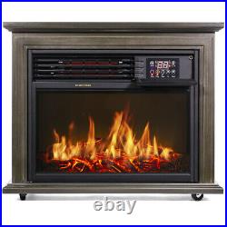 28 Electric 3D Flame Firebox Fireplace Embedded Insert Heater with Caster Grey