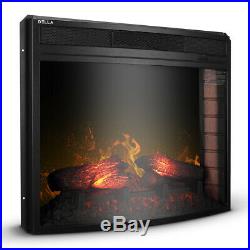 28 Electric Firebox Fireplace Heater Insert Curve Glass Panel with Remote, Black