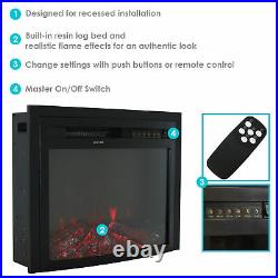 28 Electric Fireplace Recessed Insert Embedded Heater Remote Control Black